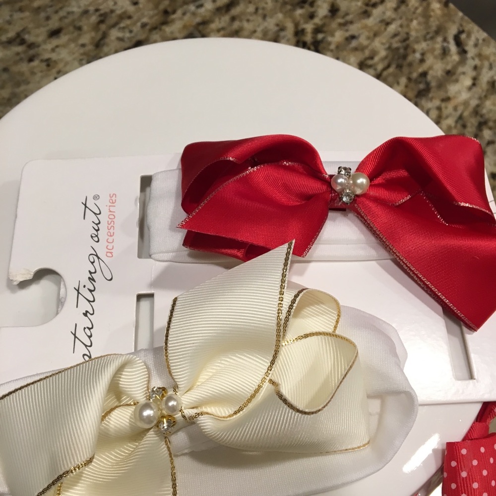 Baby Girls Bow Headbands Red and Ivory